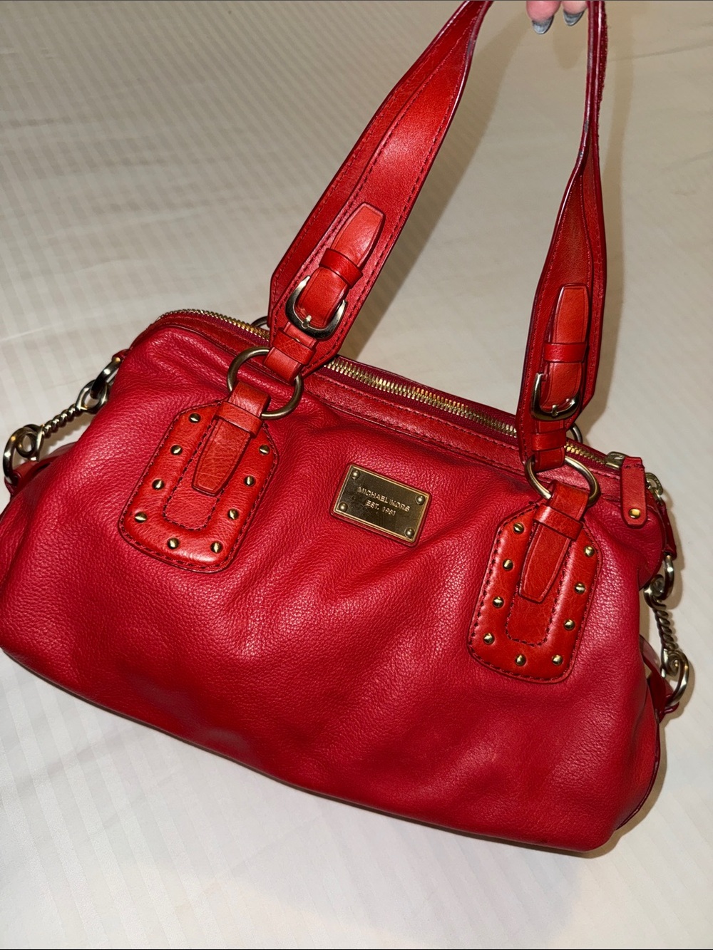 MK Red Leather Shoulder Satchel